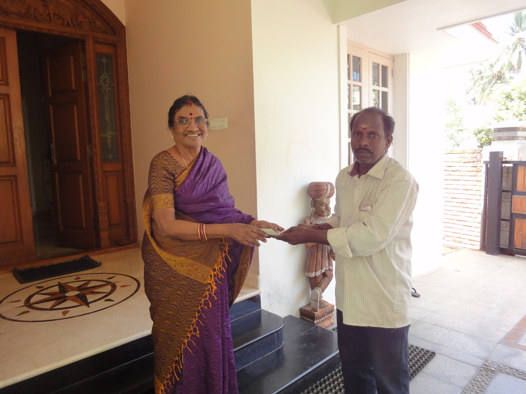 Mother of trustee, on behalf of Sriram Charitable Trust, provided educational aid to Velu’s (a carpenter) children’s college annual fees.
