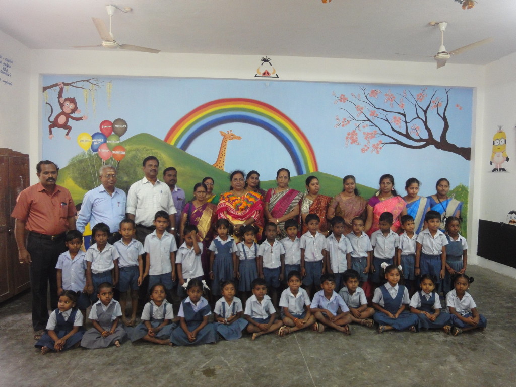 Trust volunteers from Community college students were drawn colorful teaching educational materials in LKG& UKG student’s class room walls at Arul Ayee Selvi Govt. High School at Puducherry. 