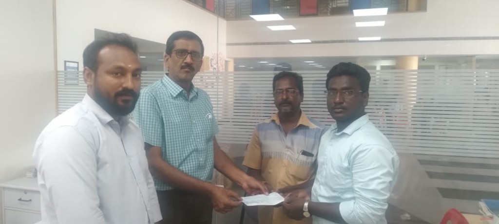 The Trust representative handed over a cheque to Vudhavi Karangal Boys Home (a home for orphan children) at Puducherry, as financial support for its inmates’ education