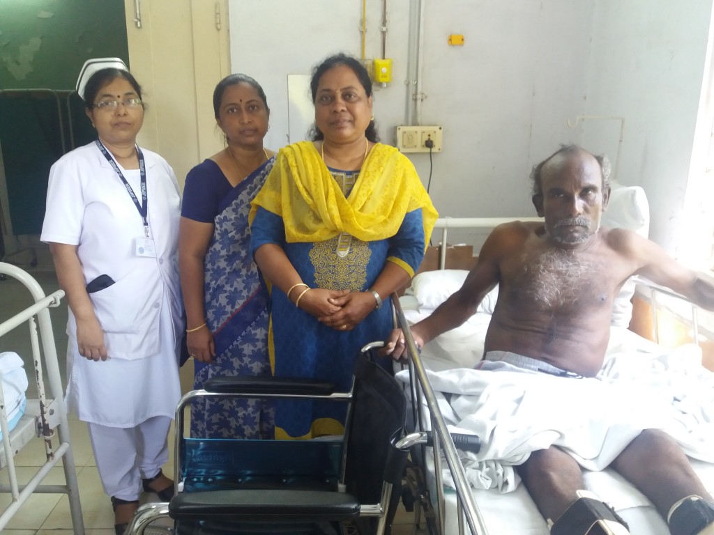 1.	The Trust representative, on behalf of Sriram Charitable Trust, donated a wheelchair to a poor lower-limb-affected patient at JIPMER Orthopedics Department.-(H)